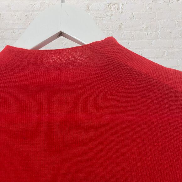 Red Merino Wool Henley Sweater M – Soft Rib Knit Button Front Winter Classic - Picture 11 of 16